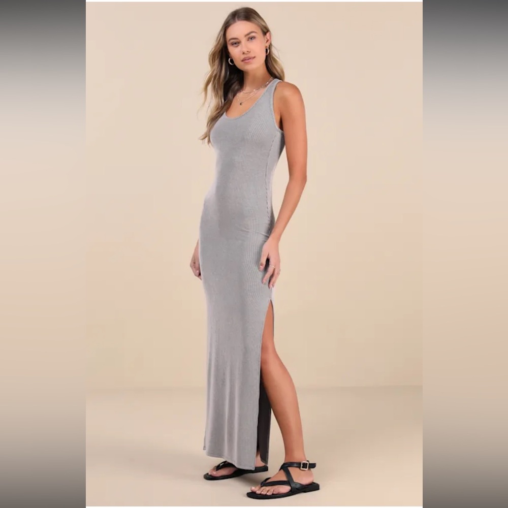 NWT‎ Lulus Relaxed but Not Least Grey Ribbed Sleeveless
Maxi Dress Size XS